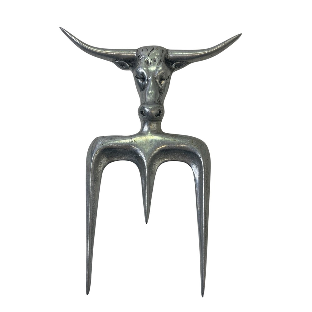 Collectible Vintage Longhorn Bull Steak Carving Fork Western Cast Metal BBQ Tool